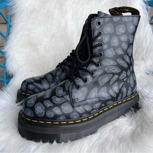 Dr. Martens Jadon Leopard Print Platform Boots Black Womens Size 38-39 New $230